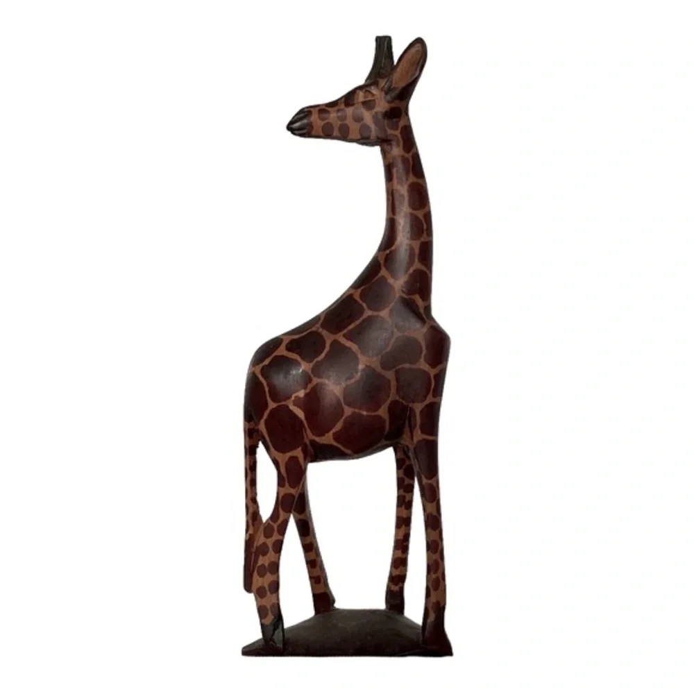 Pier 1 Imports Giraffe Figurine With Base Hand Carved Wood KENYA Vintage